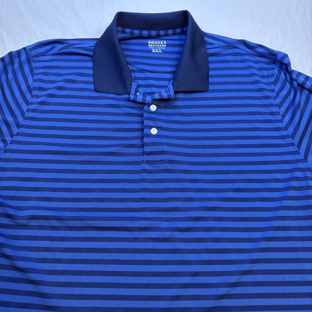 Brooks Brother SHIRT MENS XXL Performance Polo Slim NAVY Striped 100% Cotton
